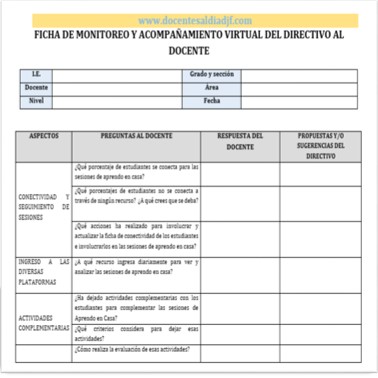 Ficha de monitoreo y acompañamiento virtual del directivo al docente