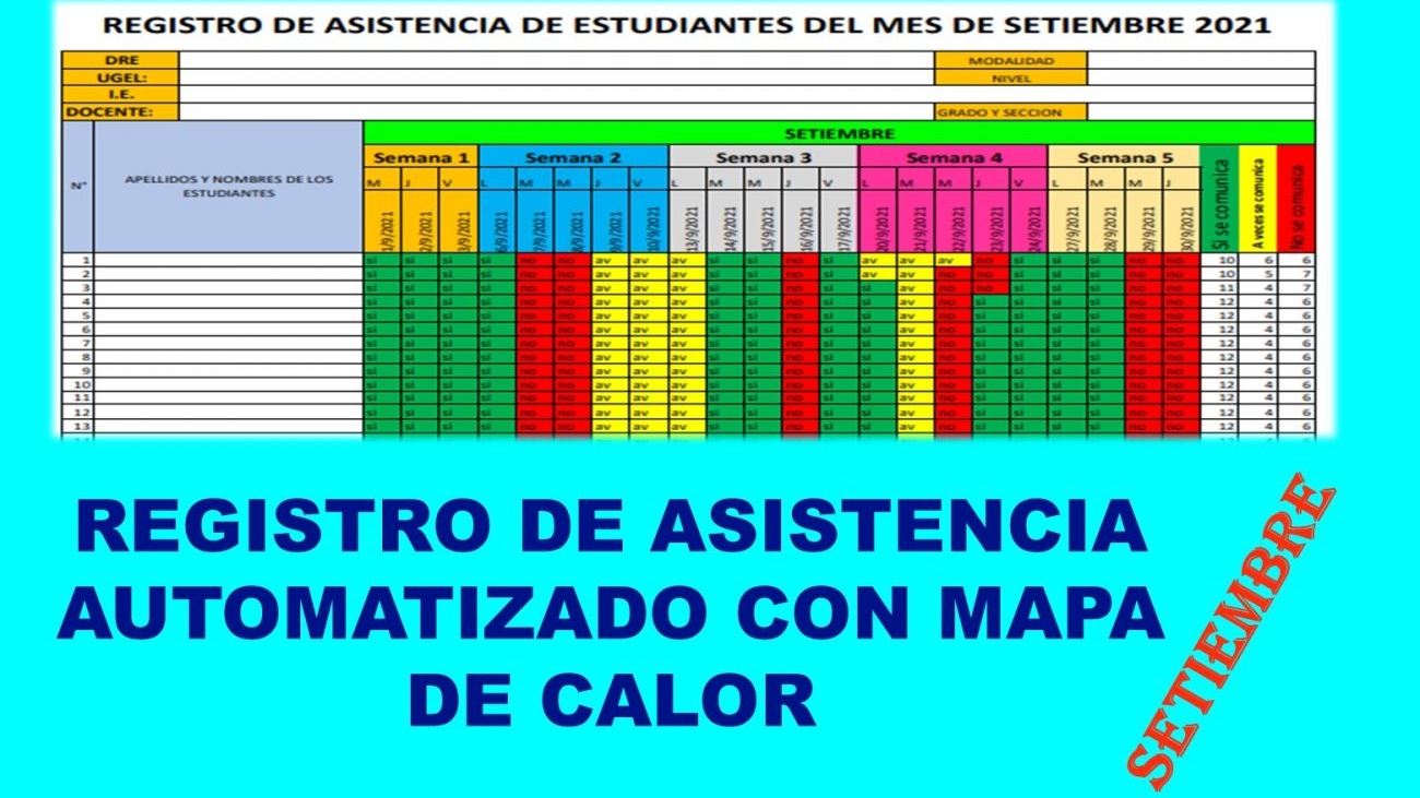 Registro de asistencia de estudiantes automatizado con MAPA DE CALOR del mes de setiembre