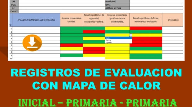 Registro de evaluación AUTOMATIZADO con MAPA DE CALOR para inicial primaria y secundaria